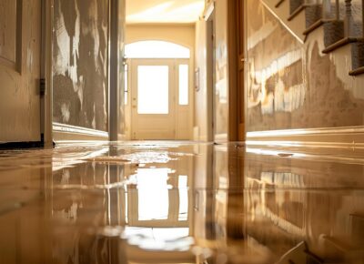 flooded interior highlighting extensive water damage and need fo